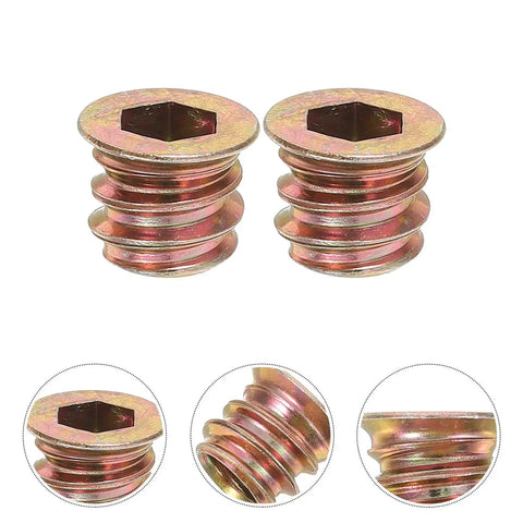 50Pcs M6x10mm Wood Threaded Insert Nuts Kit With Countersunk Flange And Dual Inner Outer Threads For Carbon Steel Furniture Screws