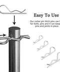Built Tough 8 To 20 Pack Adjustable Clevis Pins Set with cotter pin and hitch pin securing a trailer hitch in place.