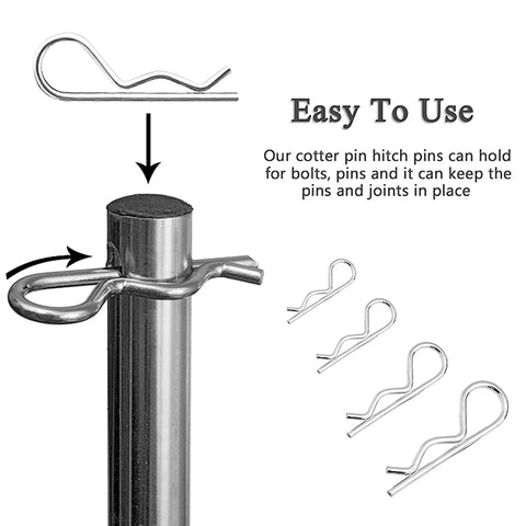 Built Tough 8 To 20 Pack Adjustable Clevis Pins Set with cotter pin and hitch pin securing a trailer hitch in place.