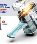 Corded Stick Vacuum Cleaner 450W with Beast Suction, transparent view of motor, blue color, bagless HEPA filter, large dust cup