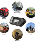 LCD Vibration Hour Counter For Outdoor Power Equipment With Wireless Induction Adjustable Vibration Frequency Three Sensitivity Modes SEN 1 2 3 Cordless Dual Time Recording No Fuss Setup Black mounted on generator, chainsaw, tractor, compressor