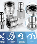 Front view of Senlinyu 3/8-inch stainless steel pressure washer quick-connect kit with four adapters and knurled coupling nuts