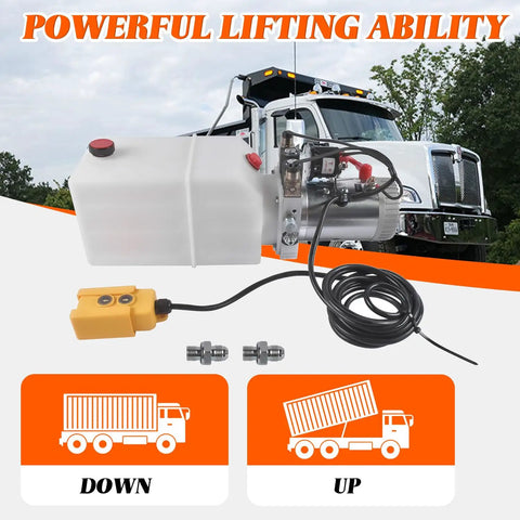 12V Double Acting Electric Hydraulic Pump Power Unit With 6L Tank For Auto Repair And Workhorse Lifting Platforms Or Small Dump Jobs, 6 Quart Plastic Reservoir, Horizontal Mount, SAE6 Ports, Translucent Tank with control box