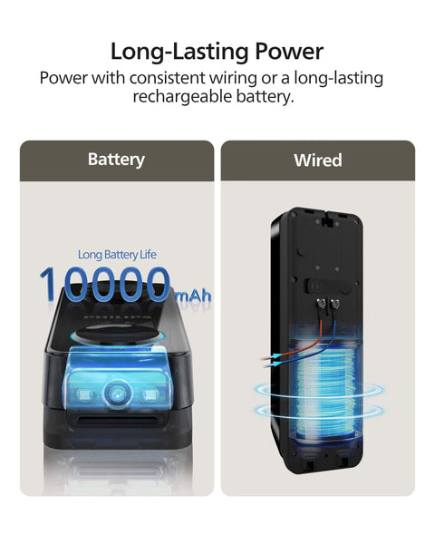 Dual Cameras 2K QHD Video Doorbell With Motion Detection, Chime Included, shown with battery and wired power options
