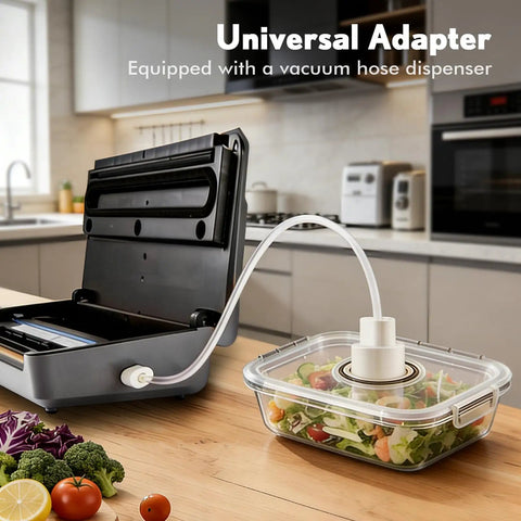 Powerhouse Vacuum Sealer For Food With 90KPa Power And 7 In 1 Modes Damp Moist Dry Canister And More Freshness Storage Bag Included Big Size No Pressing Needed shown sealing food in a canister