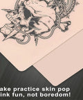 Beginner Friendly All In One Tattoo Practice Kit With Pink Fake Skin showcasing skull tattoo design