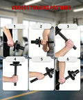 Multi Functional Game Changing Wrist Strength Trainer For 2 Inch Olympic Plates showing various training postures in gym setting