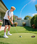 Person practicing putt on green lawn with Silicone Golf Putting Green Practice Hole Cup For Indoor And Backyard Use