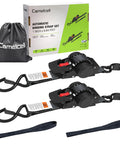 Heavy Duty 2 Pack Retractable Ratchet Straps 1 Inch X 10.5 Feet 1760 Lb Break Strength Self Closing Tie Down Strap For Truck Cargo Trailer with hooks and packaging.