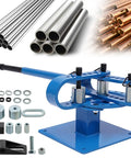 Manual Pipe Bending Machine For 1 To 3 Inch Tubes, blue steel bender with 7 interchangeable dies, aluminum, copper tubes shown