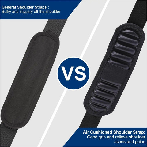 Comparison of general vs air-cushioned shoulder straps for Max Size Carry On Duffle Bag For Air Travel, Lightweight Personal Item, 18 By 14