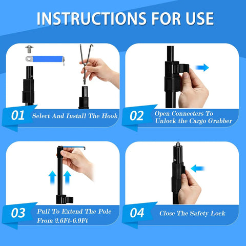 Magnetically Mounted Truck Cargo Grabber Reach Retriever Tool 6.9 Ft Telescoping Extendable Pole Heavy Duty Stainless Steel Bed Accessory With Two Hooks For Easy Pickup And Loading