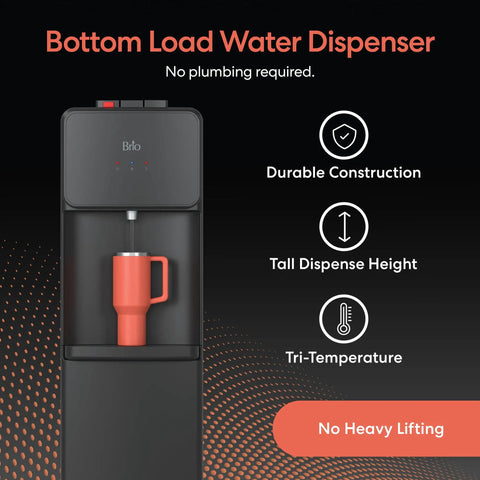 Bottom Load Water Cooler Dispenser With Hot Cold And Room Temp Water, 5 Gallon Bottle Ready, No Plumbing Needed, Black