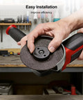 Hands installing disc using Beefed Up Self Locking Flange Nuts For Angle Grinders Five Eighth Inch Eleven UNC Quick Release