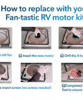 Steps to install Beef Up Your RV Vent With This 12 Inch Fan Blade And Screen 1200 CFM High Airflow Motor Assembly For Quiet Roof Vent Repair Replacement Kit Fits Most Standard RV Fans Easy Install