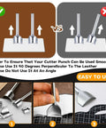 Instructional graphic for 14 Size Leather Corner Punch Set With Half Round Punches And Leather End Punch Kit usage guide.