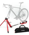 Omnium Over-Drive Lightweight Portable Bike Trainer With Travel Bag, Adjustable Wheelbase And Fork Mount, Red