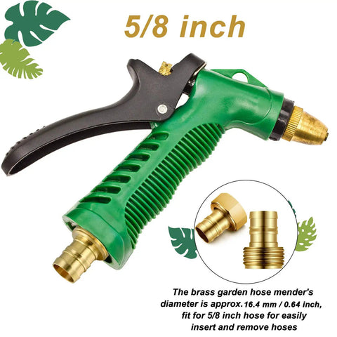 Four Pack Solid Brass Garden Hose Mender Kit With Male And Female Couplers For Five Eighth Inch Hoses with nozzle