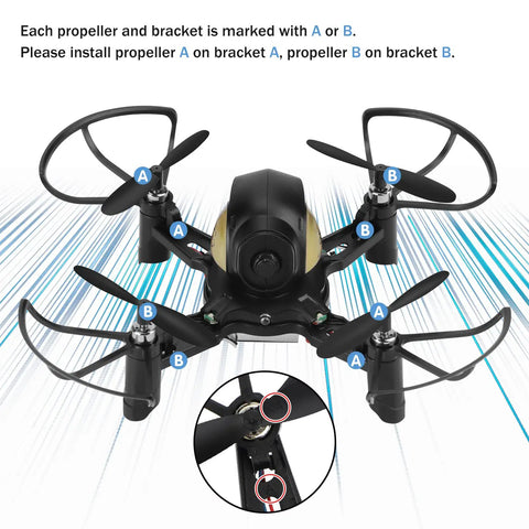 DIY Mini Drone Kit For Kids And Beginners Build Your Own RC Quadcopter With labeled propellers A and B for assembly guide.
