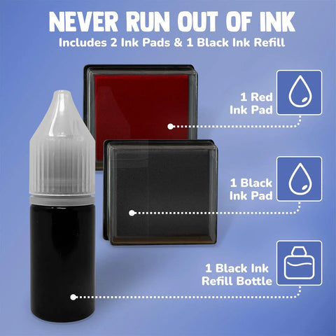 Slick Music Teacher Grading Stamps With Bold Red And Black Ink Pads And Convenient Refill Pack for classroom use, showing red and black ink pads.