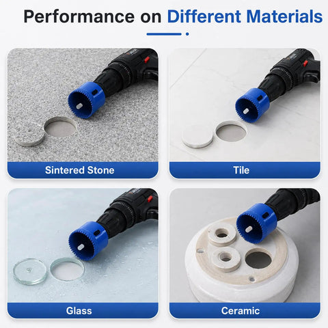 Top Rated 10 Pc Diamond Hole Saw Kit With Serrated Brazed Cutting Bits, Triangle Shank Guide Jig And Bag For Drilling Ceramic Tile Glass Granite Porcelain Smoothly Dry Or Wet Installation Projects on tile, glass, ceramic, stone