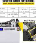 Heavy Duty Automatic Heat Shrink Tube Cutter With 300 Watt Digital Motor And Cable Wire Stripper Function For Fast Rubber Plastic Tubing Slicing Up To Fifty Millimeters Cool Working Machine displaying cutting machine specifications and features.