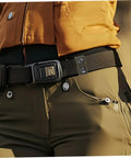 Close-up view of Six Piece Durable Nylon Belt Buckles For Camping Gear With Quick Release Design installed on black belt.