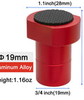 8 Pack 3/4 Inch Lightweight Aluminum Bench Dogs Non Slip Woodworking Clamp Set For Dog Holes Red Heavy Duty Non Skid Workbench Stoppers For Tight Grip No Wiggle Room Lock It Down showing red aluminum stop with textured top for secure grip.