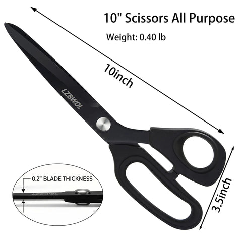 10 Inch Heavy Duty All Purpose Scissors For Office And Crafts With Reinforced Pivot Thick Stainless Steel Blades Rock Solid Tension No More Jams Built To Last For Paper Fabric Cardboard, black 10-inch scissors