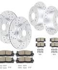 Front And Rear Drilled And Slotted Brake Rotors With Ceramic Pads Kit For Toyota Camry 2012 2017 Avalon 2013 2018 ES350 2013 2018 ES300h 2013 2018 Performance Street Ready Brake Upgrade showing rotors and pads