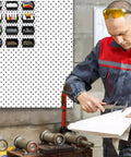 16 Pack Pegboard Bins With Metal Hooks Black Tool Organizer Cups in workshop with man using calipers and paper near workbench