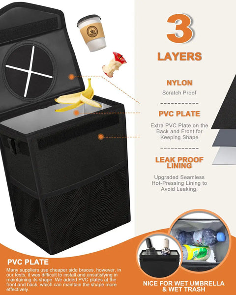 Leakproof Car Trash Can With Tight Lid 2 Gallon Vehicle Garbage Bag Multipurpose Seat Organizer Cooler Storage Compartment Hustle Ready Game Changer For Rides Looking Fresh
