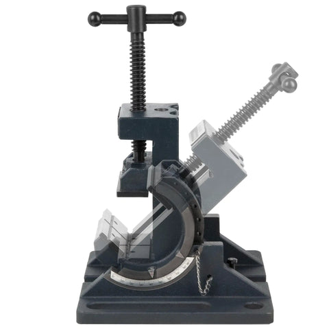 Cradle Angle Drill Press Vise With 3.5 Inch Jaw Opening 2500 Lb Clamping 0 To 90 Degree Tilt, side view of vise.