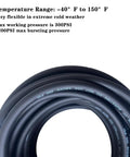 Heavy Duty Air Hose 3/8 In 50 Foot Run Built Tough As Nails kink free hybrid rubber PVC line coiled for storage.