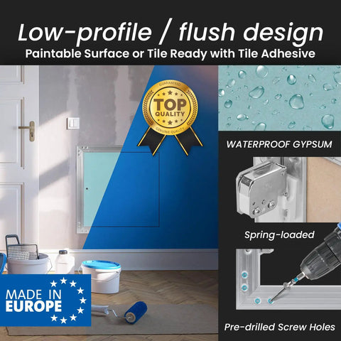 Push To Open Drywall Access Panel 16 By 24 Inch with waterproof gypsum, spring-loaded design, ideal for flush installation.