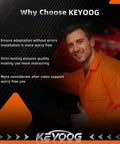 Man in orange coveralls gives thumbs up with text highlighting Keyoog's installation ease and quality assurance benefits.