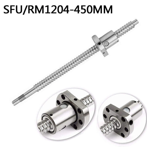 Built for CNC Rigs SFU1204 RM1204 Ball Screw 450mm with metal nut, 12mm diameter, 4mm lead, end machined precision, C7 grade