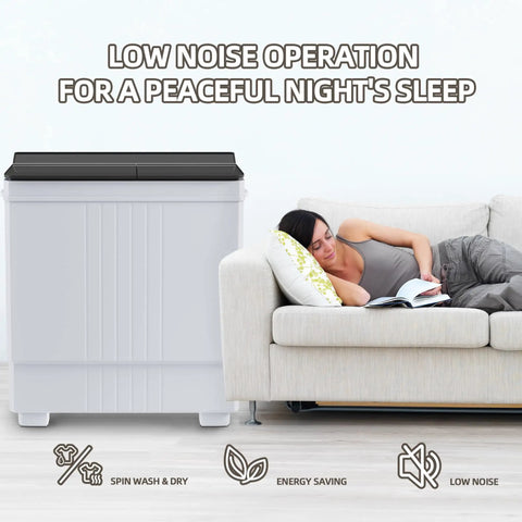 No Sweat Portable Twin Tub Washing Machine 20LB with low noise operation, ideal for compact living spaces like apartments.