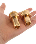Heavy Duty Garden Hose Repair Coupling Kit With Male And Female Connectors Made From Durable Brass And Plastic Featuring Stainless Steel Clamps For Leaky Hoses, Outdoor Watering Tasks, And Reliable High Pressure Performance That Actually Works. brass hose connectors in hand
