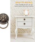 Set Of 2 Chinese Style Tiger Head Cabinet Handles, Antique Copper Door Pull Rings on white drawer, retro metal for furniture