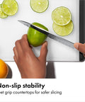 Cutting lime on a non-porous board from Two Piece Cutting Board Set For Kitchen Prep With One Small Prep Board And One Large Everyday Board