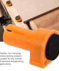 Heavy Duty Three Quarter Inch Aluminum Workbench Dogs Eight Pack With Grippy Pads For Killer Grip And No Sweat Setup Premium Quality Top Shelf Workshop Gear Daily Driver, orange clamp showing flexible non-marring material on workbench.