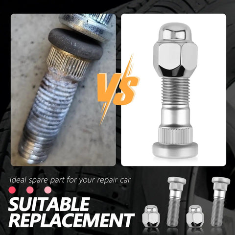 Comparison of old vs. new Two Sets Wheel Studs And Lug Nuts Replacement Kit M12x1.5 For Hyundai And Kia Cars Pro Grade Wheels Bolts.