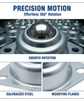 Close-up of 20 Pcs Carbon Steel Ball Transfer Units Set Screw Mounted Roller Ball Bearings highlighting smooth rotation feature.