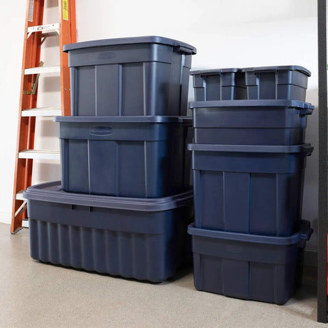 Tough As Nails Stackable Storage Totes 31 Gallon Capacity With Tight Sealing Lids Heavy Duty Plastic Buckets For Clothes Seasonal Decor Sports Gear And Indoor Outdoor Organization Six Pack
