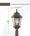 Martinsville Outdoor Post Lantern 3 Light Bronze Stainless Steel Construction Dope Post Light, 22.25H x 10.25W dimensions
