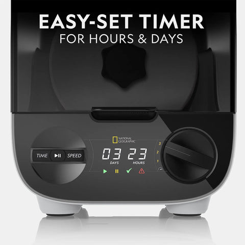 Ultra Quiet Rock Tumbler Kit For Kids And Adults, 2 Pound Barrel with easy-set timer controls visible on display panel.