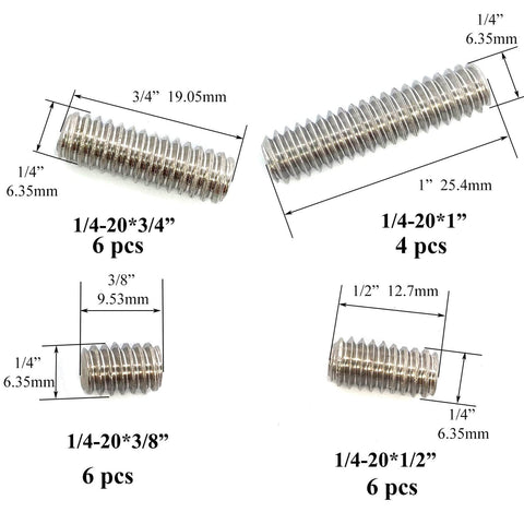 Diagram of All Purpose 22Pcs Threaded Grub Screws Set 1/4-20 Inch Four Sizes Full Thread Cup Point 304 Stainless Steel