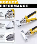 Sheet Metal Bender And Crimper Kit with ergonomic handles and five-blade design for pros and DIYers, highlighting performance features.