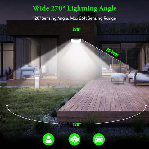4 Pack Solar Outdoor Lights With Motion Sensor Super Bright 160 LEDs 270 Degree Wide Angle illuminating patio area